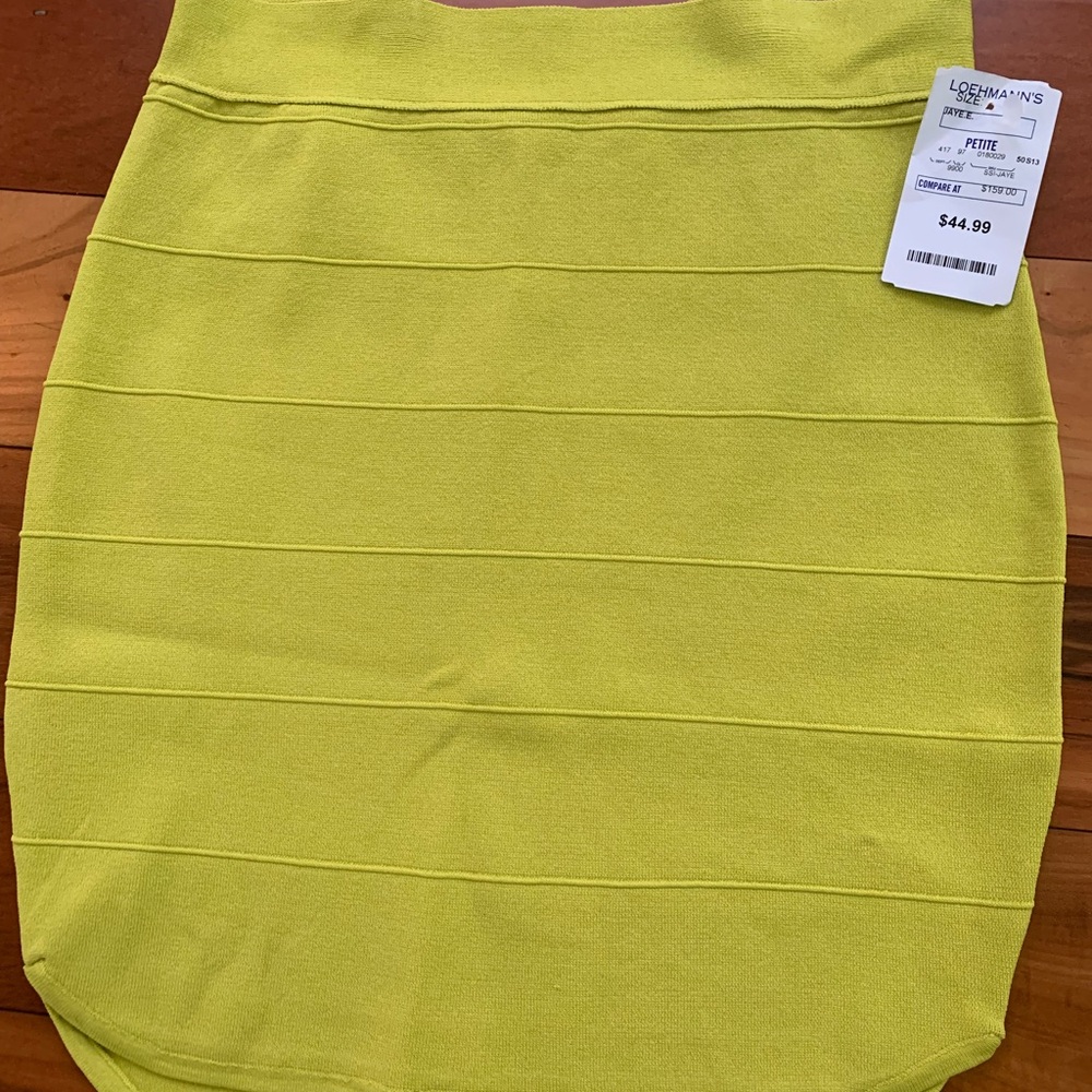 Jaye. E. Pencil Skirt Bodycon Stretch Knit Pull On Knee Length Yellow Medium NWT